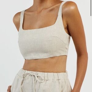DISSH PENNY NATURAL LINEN CROP TOP